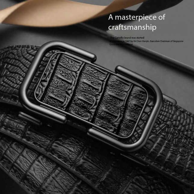 Cartelo Auto‑Lock Black Genuine Leather Belt  MPD10511